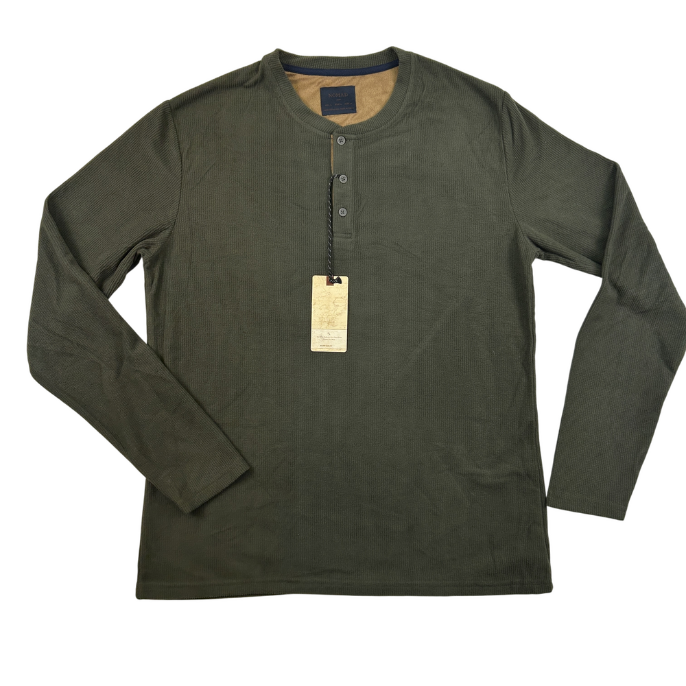 NOMAD Henley Shirt Mens Large Green Thermal Long Sleeve Casual Button Up